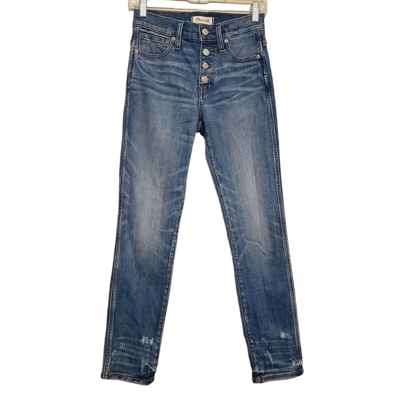 Madewell | Women's Distressed Slim Straight Front Button Fly Jeans (Size 24) - Picture 1 of 16